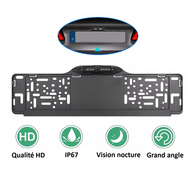 Caméra de recul sur support de plaque d'immatriculation